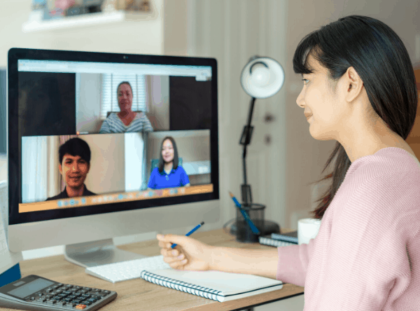 Colleagues chatting on video