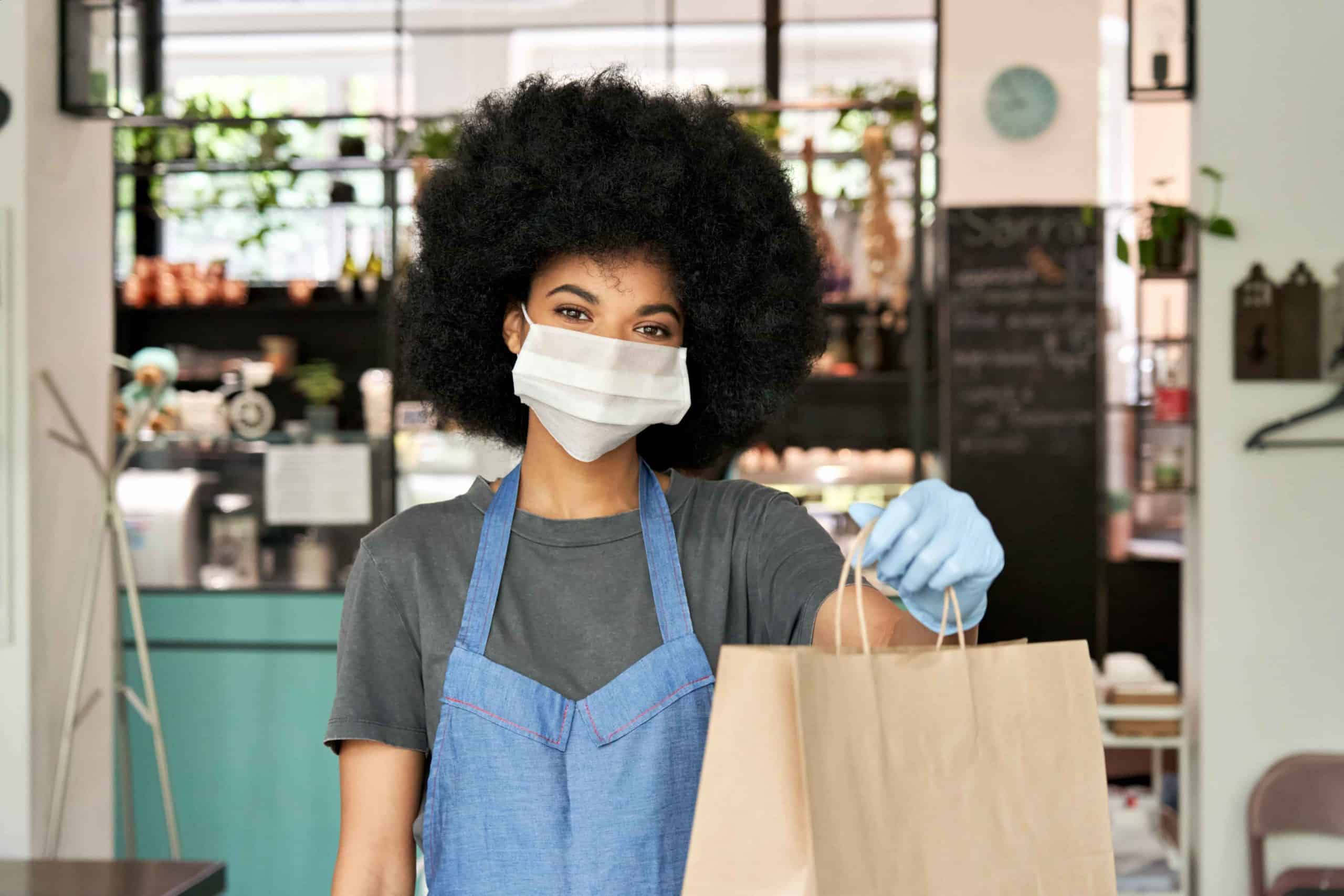 Woman working in cafe