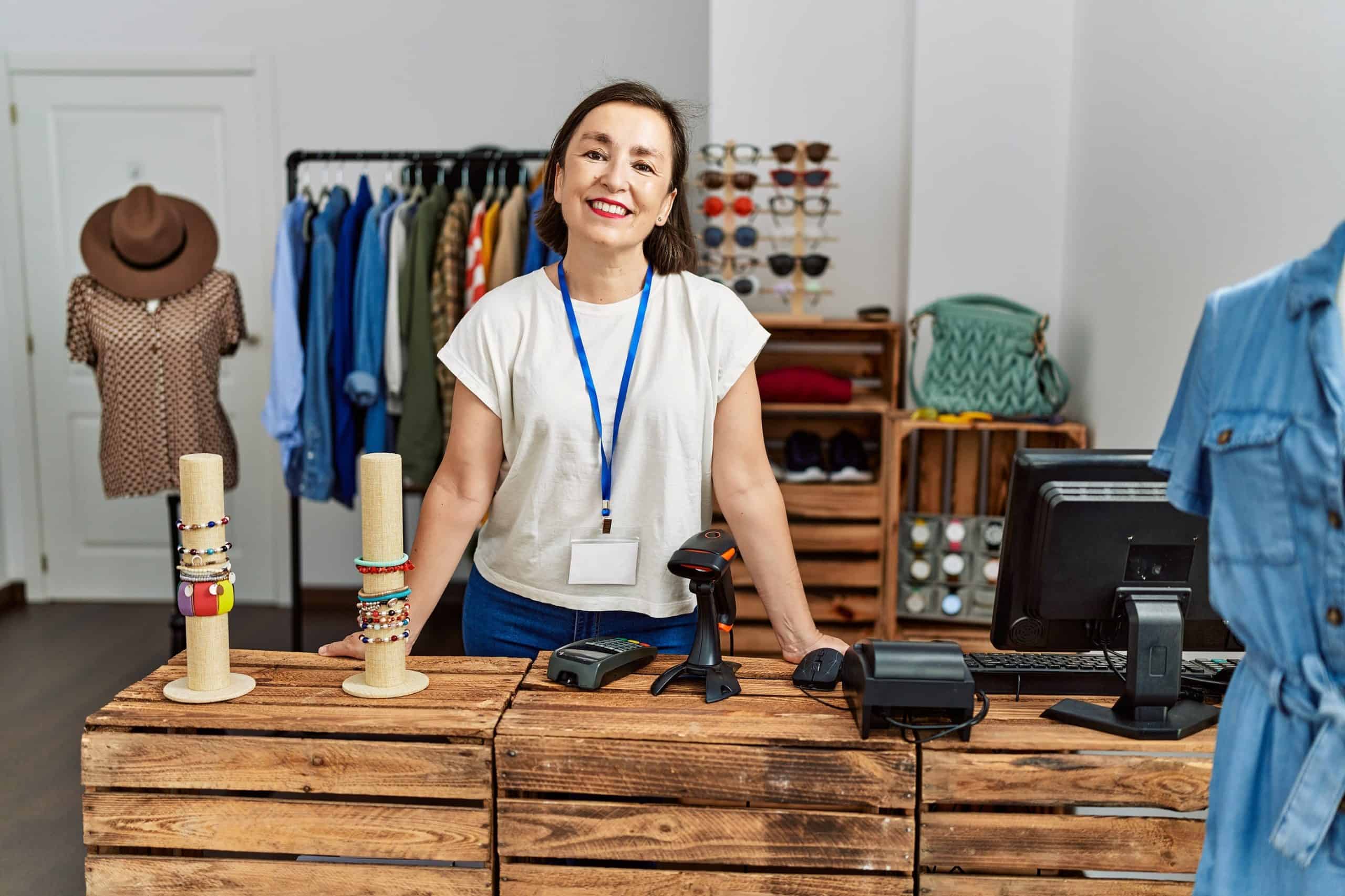 Woman at shop counter