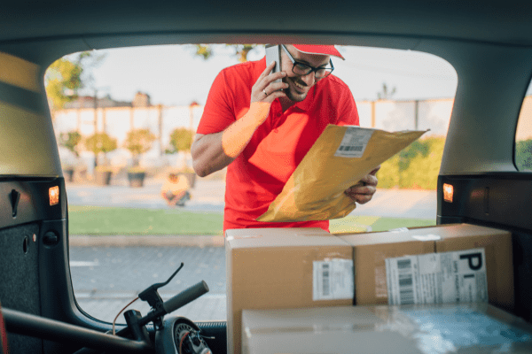 Courier looking in car